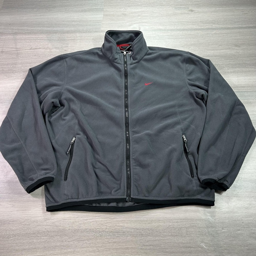 VNTAGE Nike Jacket Mens Extra Large Gray Fleece Full Zip Stand Collar Swoosh